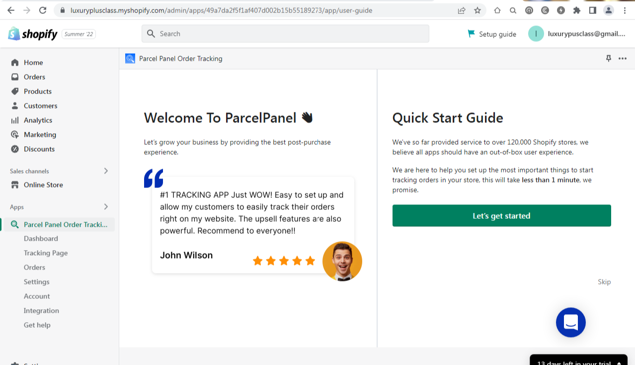 shopify platform parcelpanel application