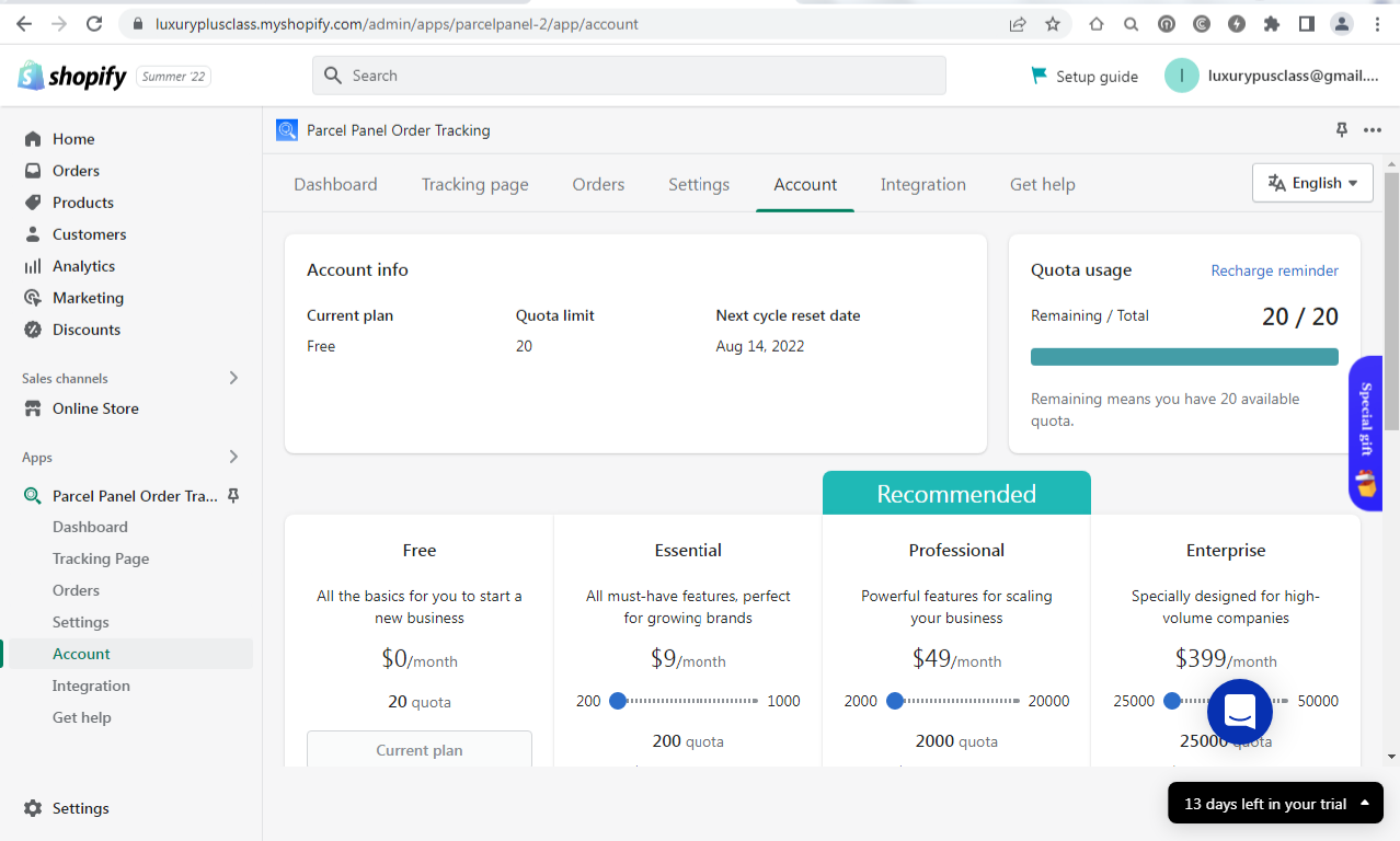 ParcelPanel subscription packages