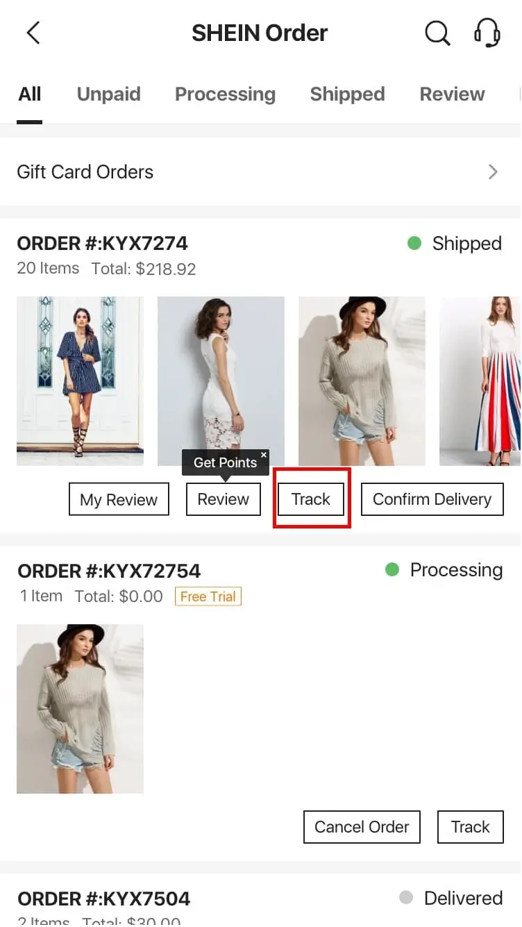 shein order tracking