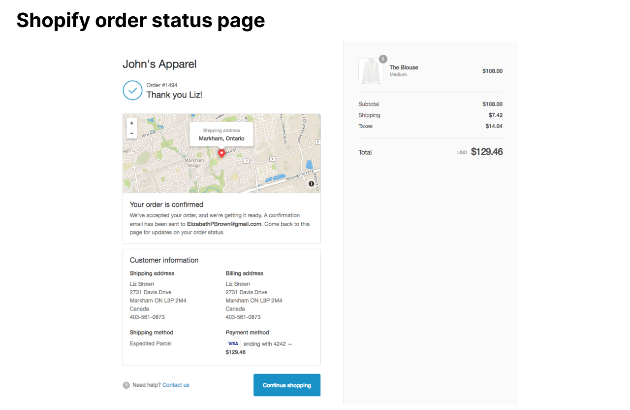 Shopify order status page - ParcelPanel

